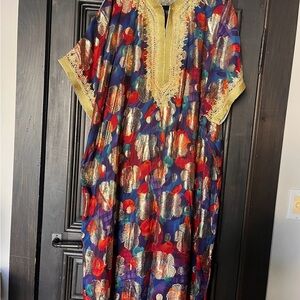 Vintage Multicolor Maxi Dress with Gold Details